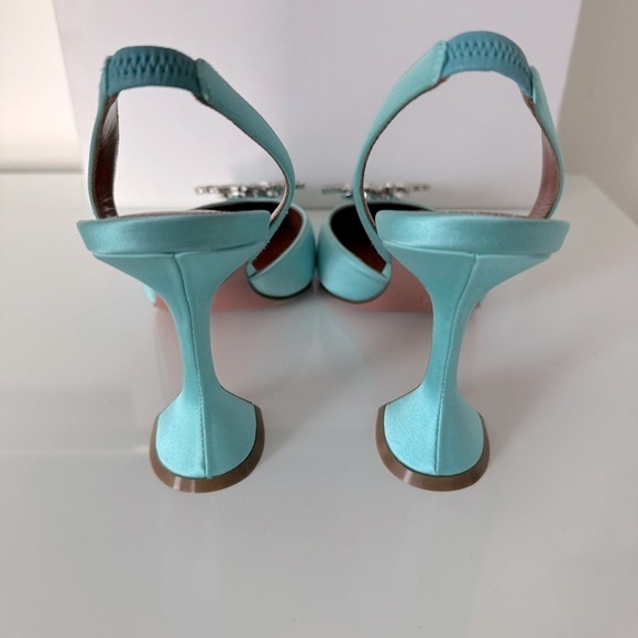 Amina Muaddi Begum Satin Slingback Pumps in Turquoise - Picture 5 of 10